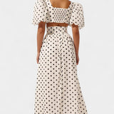 Sherine | Polka Dot svārku un krekla komplekts ar pūkainām piedurknēm