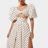 Sherine | Polka Dot svārku un krekla komplekts ar pūkainām piedurknēm