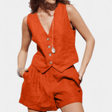 Jennifer | Komplekts: lina un kokvilnas veste ar šortiem